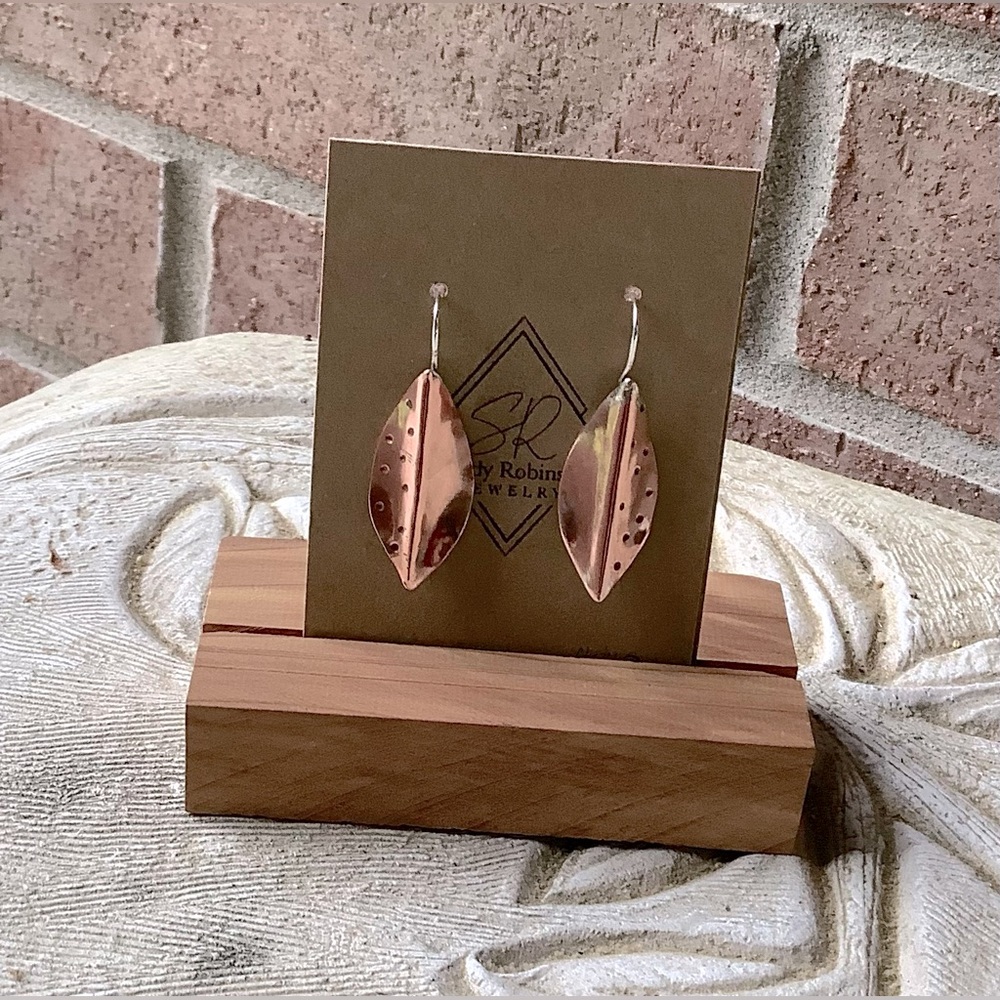 Handmade Copper Leaf Earrings by Sandy Robinson Jewelry